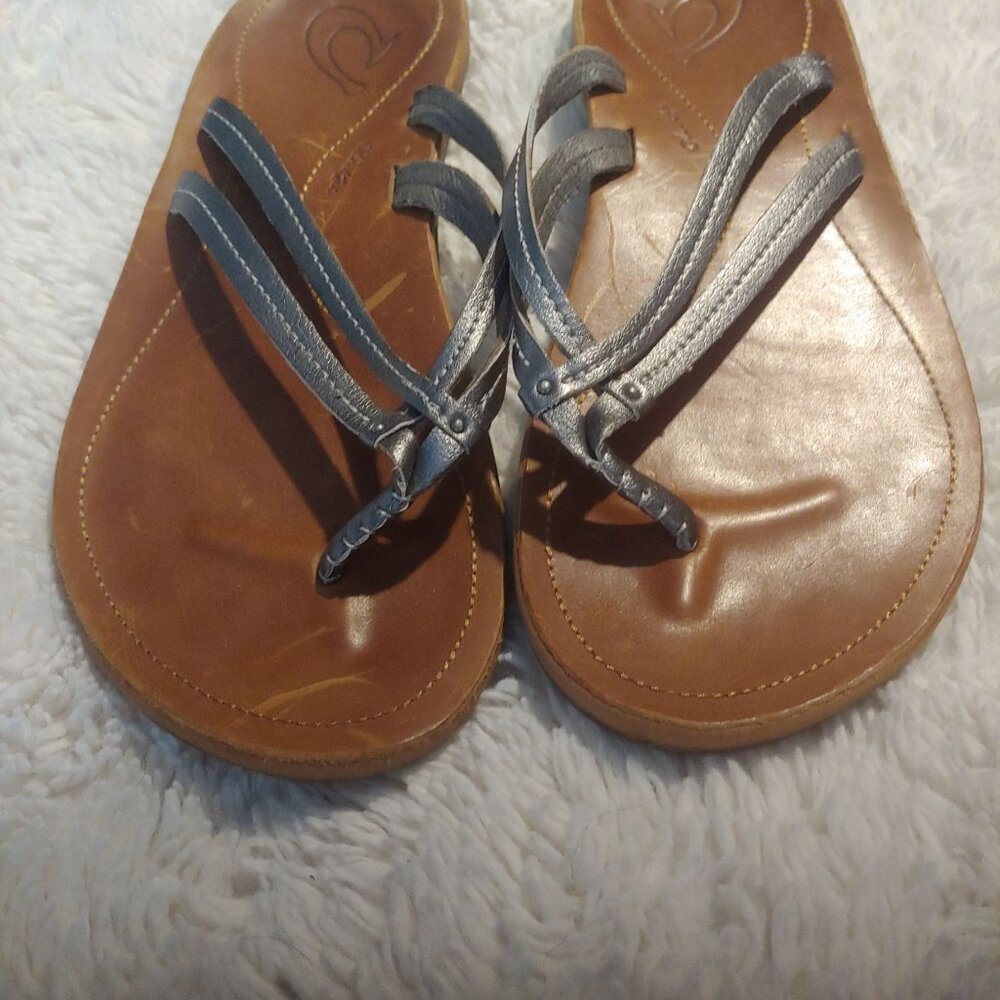 Olukai Womens Double Strap Sandal in Silver size 8 Tiki Vacay Hawaii - Picture 3 of 7